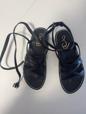 Sam Edelman Black Leather Lace-Up Strappy Sandals